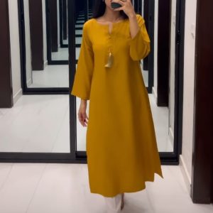 Yellow 2 piece stiched suit for women