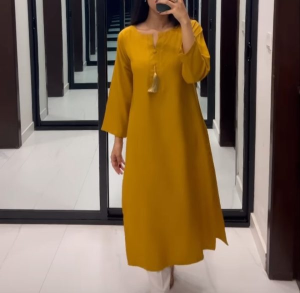 Yellow 2 piece stiched suit for women