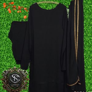 Black 3 Piece Stiched Dress With Chiffon Dupatta