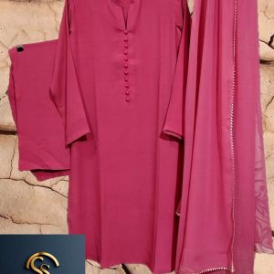 Peach Colour 3 Piece Stiched Dress With Chiffon Dupatta