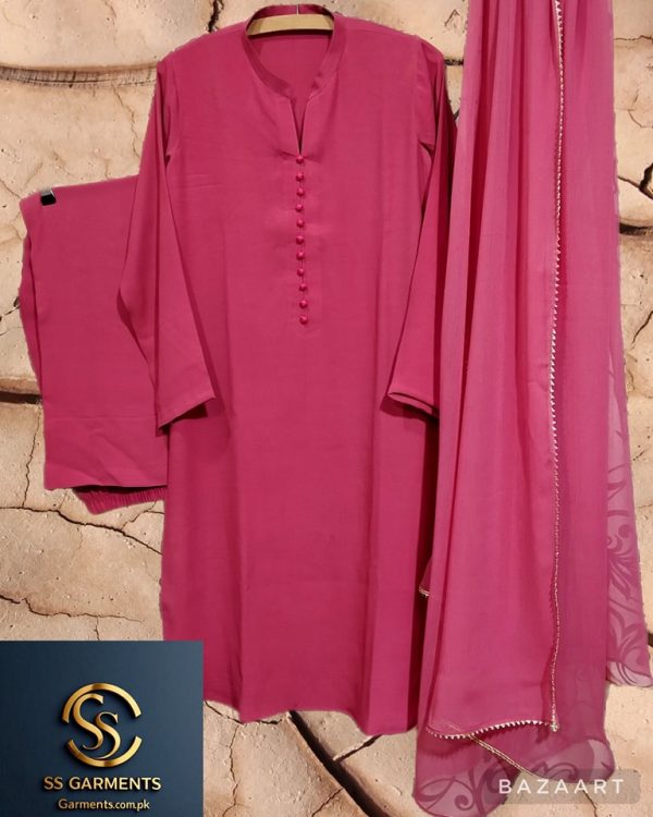 Peach Colour 3 Piece Stiched Dress With Chiffon Dupatta