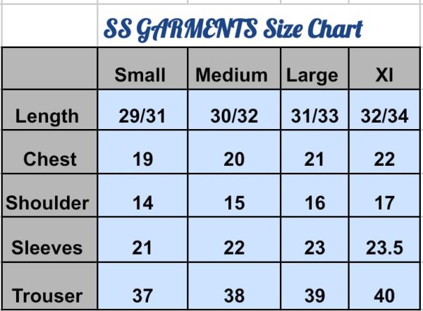 White Co ord 2 Piece Set Stiched DressSize Chart
